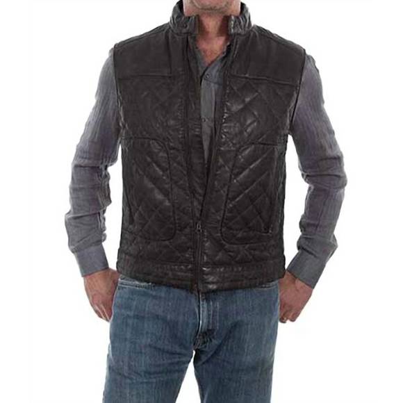 NEW SCULLY men´s lambskin leather black vest in black